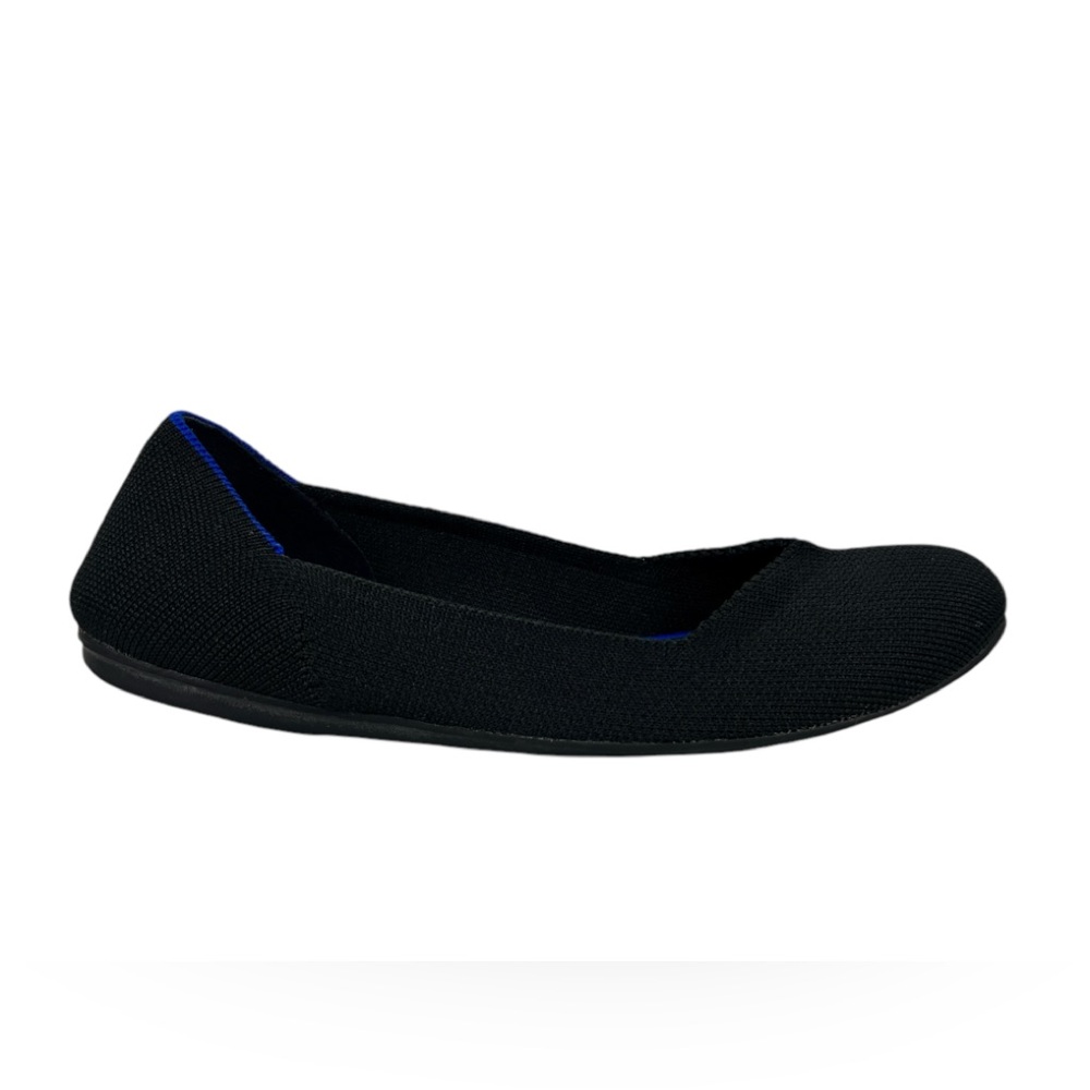 Rothys Womens Ballet Shoe Size 7 Flat Round Toe Black Knit Slip On Travel Casual